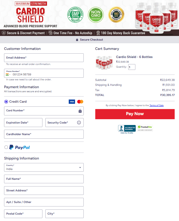 Cardio Shield Secure Checkout Page